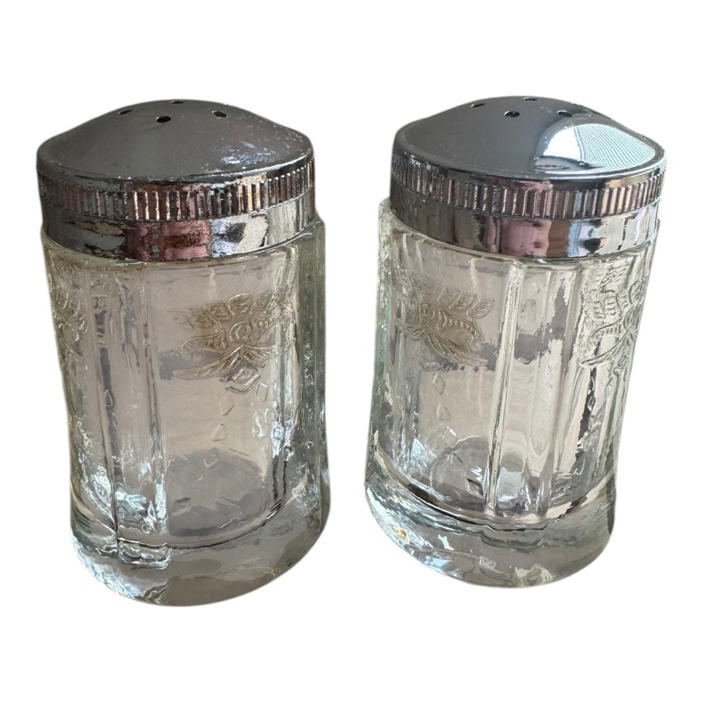 Pair of New  "Madrid" Depression Clear  Glass Salt & Pepper Shakers. Excellent